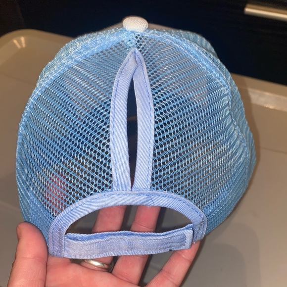 Light Blue Camo Ballcap w Mesh Back and Ponytail Hole - New! - Picture 3 of 4